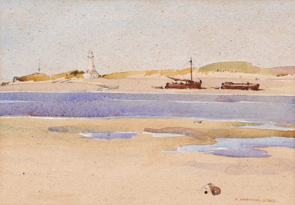 Beached Boats with Lighthouse on Sale