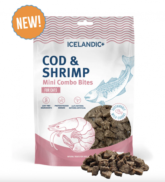 Icelandic Plus Cat Treat Combo Bites Cod & Shrimp 1.7 oz For Sale