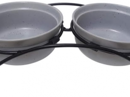 Indipets Stoneware Wire Frame Double Diner Gray 24 oz Online Hot Sale